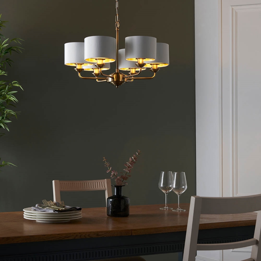 Endon 98936 - Lampadario a sospensione con catena HIGHCLERE 6xE14/28W/230V bianco/ottone