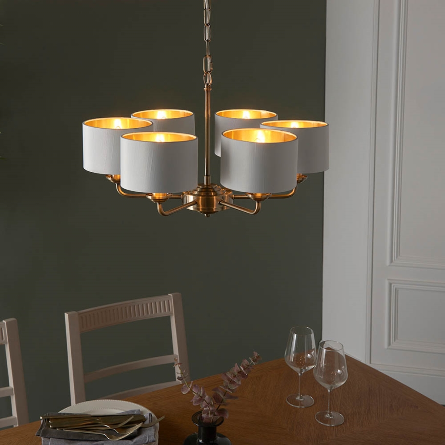 Endon 98936 - Lampadario a sospensione con catena HIGHCLERE 6xE14/28W/230V bianco/ottone