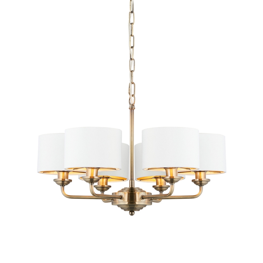 Endon 98936 - Lampadario a sospensione con catena HIGHCLERE 6xE14/28W/230V bianco/ottone