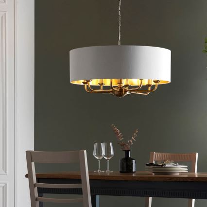 Endon 98938 - Lampadario a catena HIGHCLERE 8xE14/40W/230V Ø 70 cm bianco/ottone