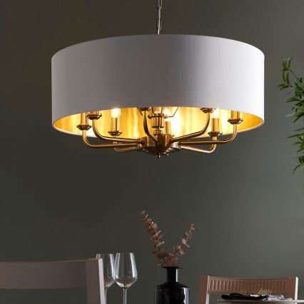 Endon 98938 - Lustre suspendu sur chaîne HIGHCLERE 8xE14/40W/230V Ø 70 cm blanc/laiton