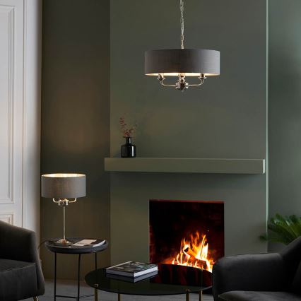 Endon 99149 - Lampada da tavolo HIGHCLERE 3xE14/18W/230V grigio/cromo lucido diametro 32 cm