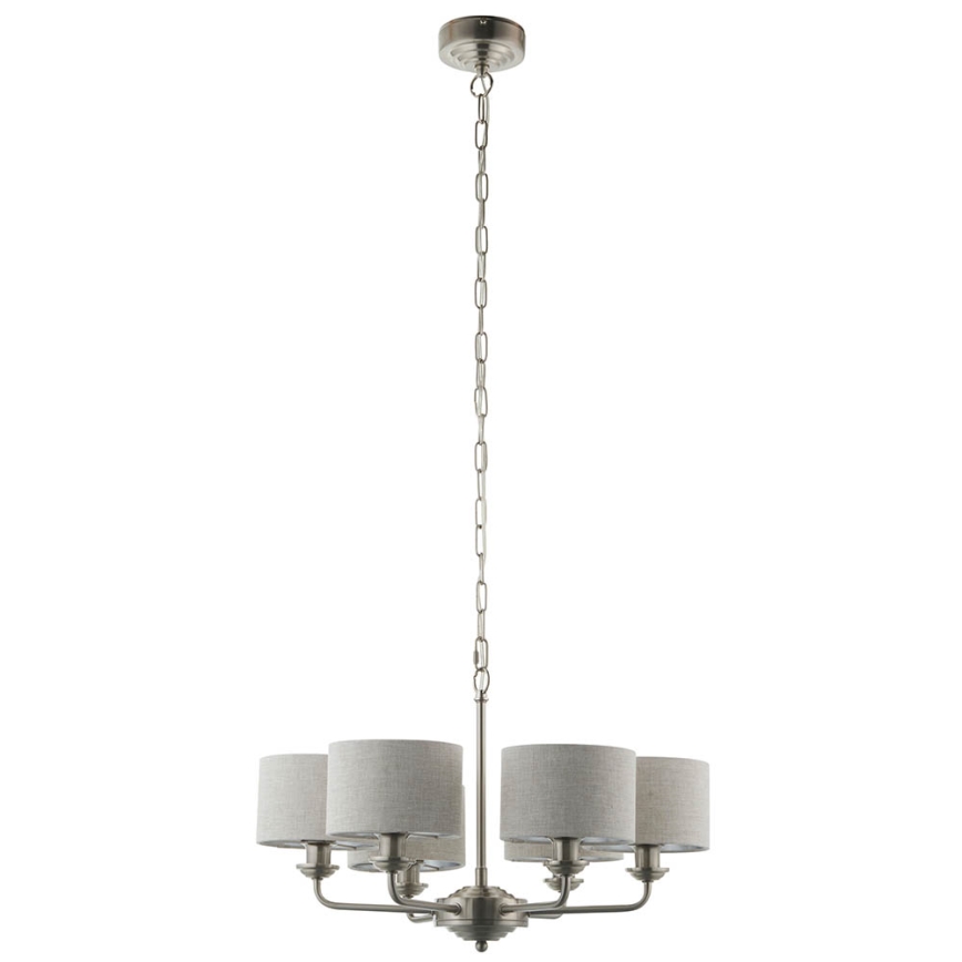 Endon 99151 - Lustre sur chaîne HIGHCLERE 6xE14/28W/230V gris/chrome mat Ø 53 cm