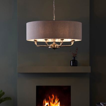 Endon 99152 - Lampadario a sospensione con catena HIGHCLERE 8xE14/40W/230V grigio/cromo opaco diametro 70 cm