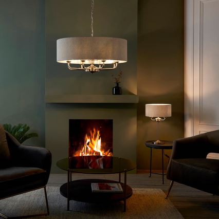 Endon 99152 - Lampadario a sospensione con catena HIGHCLERE 8xE14/40W/230V grigio/cromo opaco diametro 70 cm