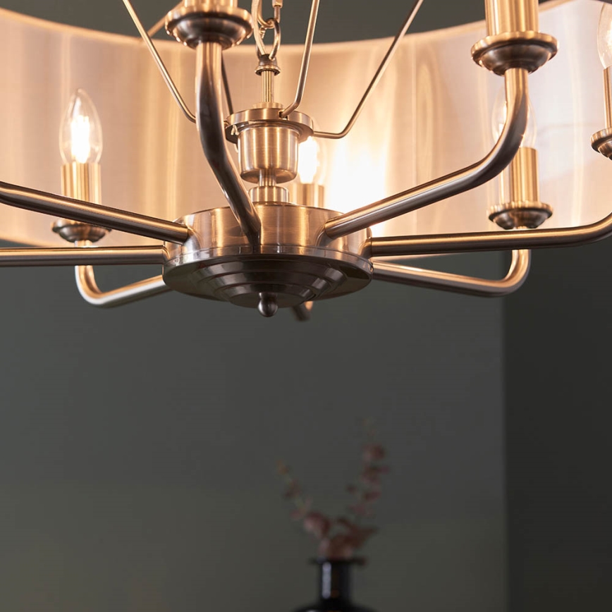 Endon 99152 - Lampadario a sospensione con catena HIGHCLERE 8xE14/40W/230V grigio/cromo opaco diametro 70 cm