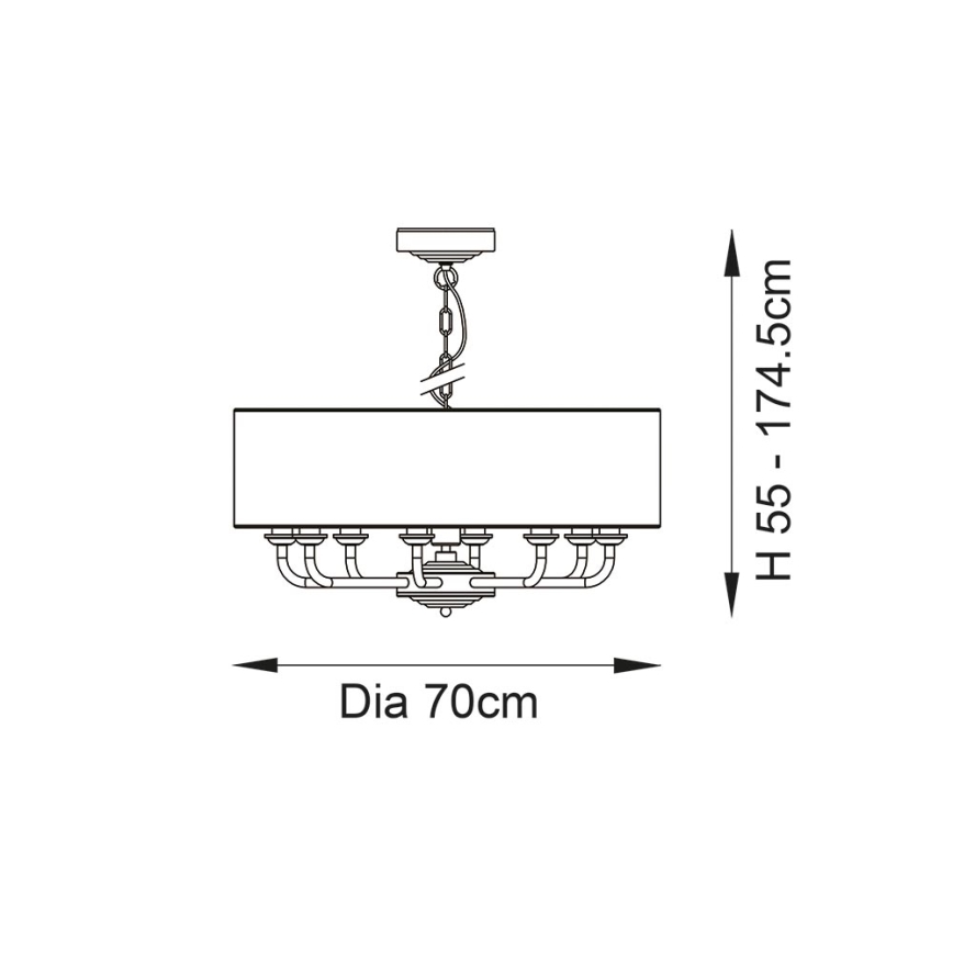 Endon 99152 - Lampadario a sospensione con catena HIGHCLERE 8xE14/40W/230V grigio/cromo opaco diametro 70 cm