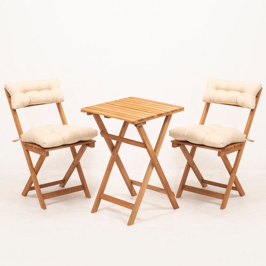 Ensemble balcon avec coussins en hêtre