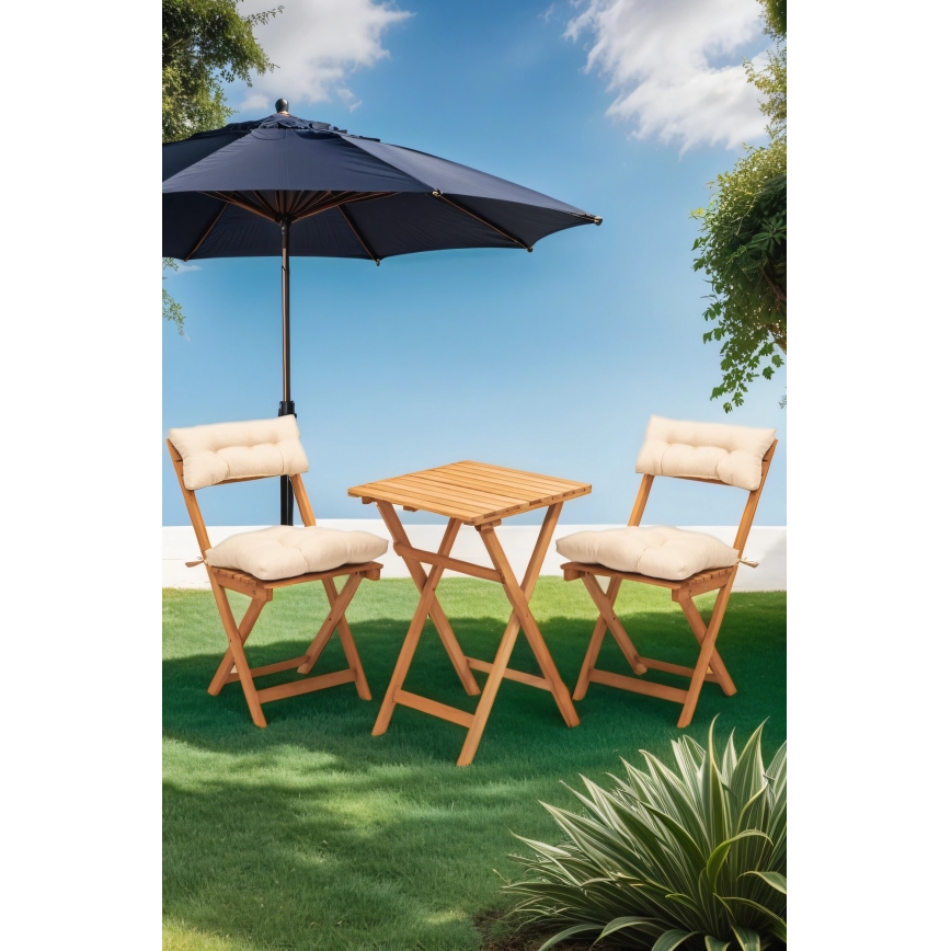 Ensemble balcon avec coussins en hêtre