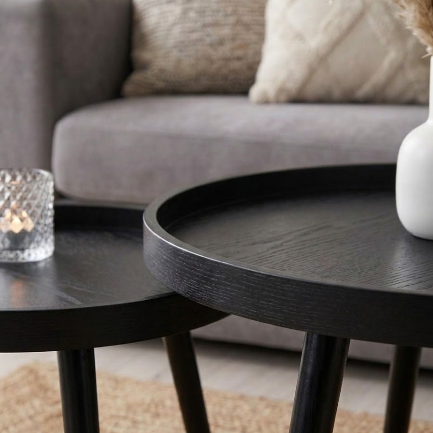 Ensemble de 2 tables basses VERDE Ø 60 et 38 cm, noires