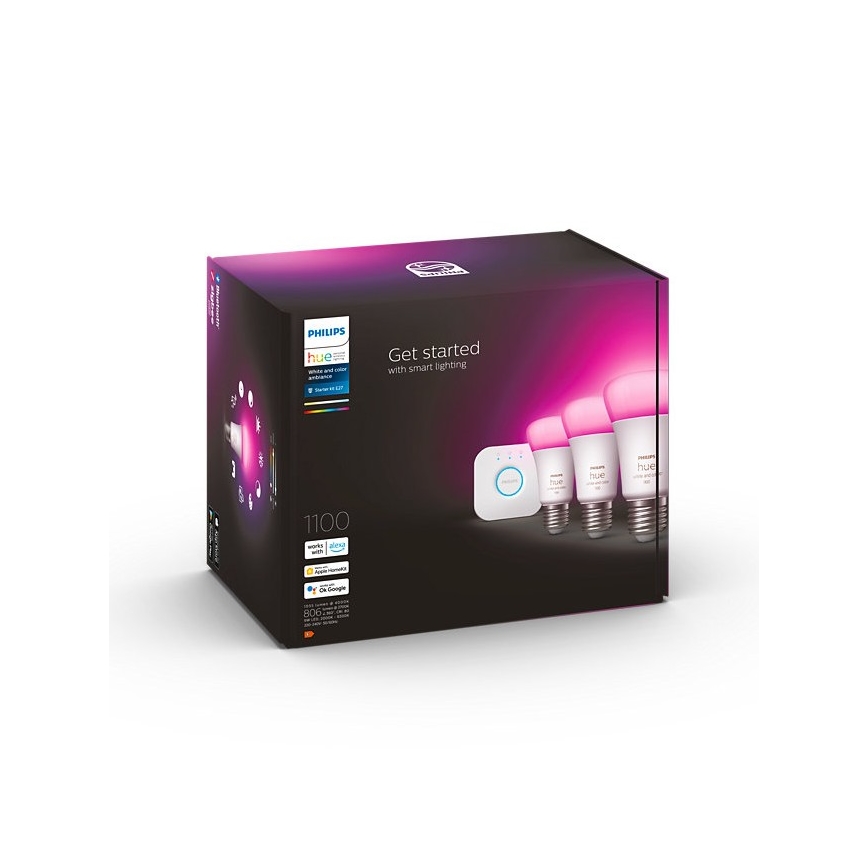 Ensemble de base Philips Hue WHITE AND COLOR AMBIANCE 3xE27/9W/230V 2000-6500K + dispositif d'interconnexion