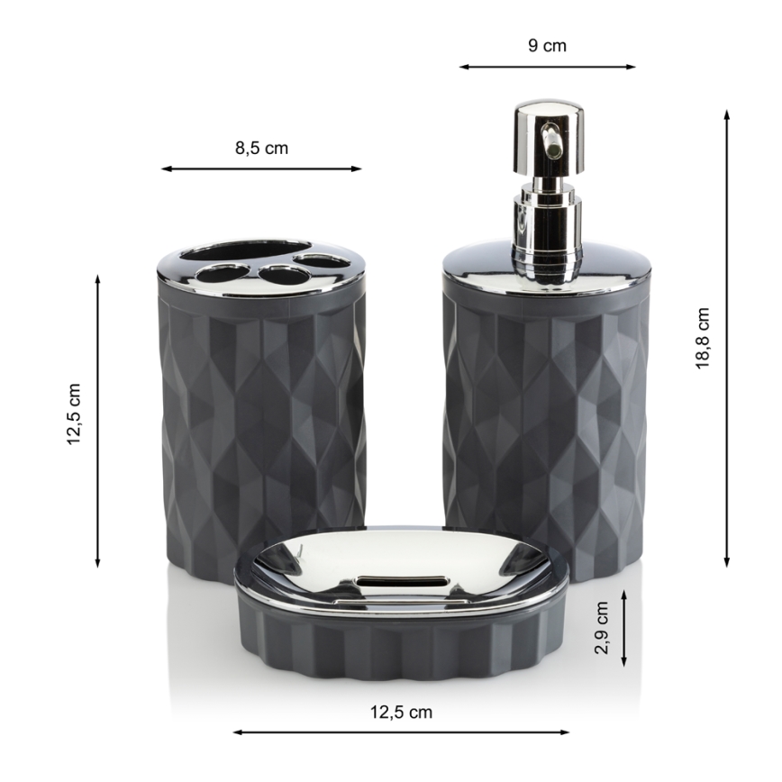 Ensemble de salle de bain REINA 5 pce anthracite/chrome brillant