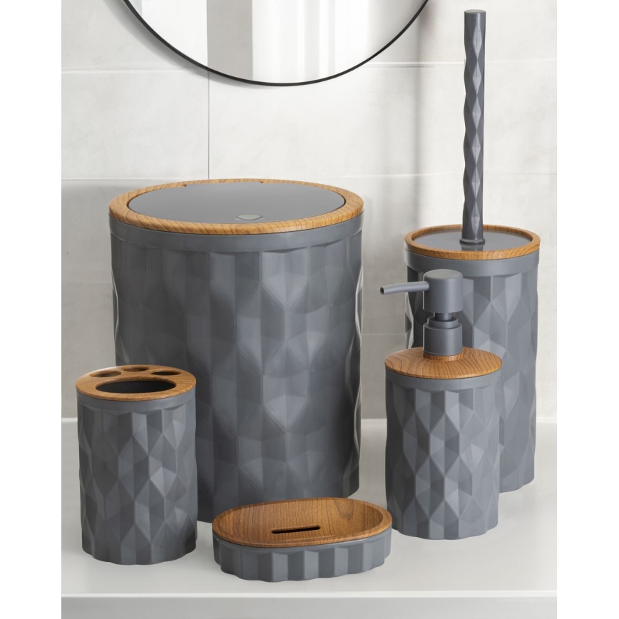 Ensemble de salle de bain REINA 5 pce anthracite/marron