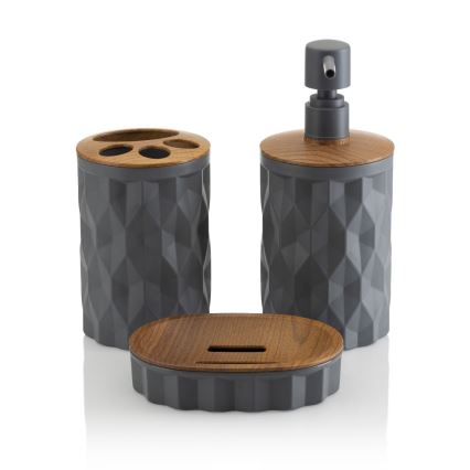 Ensemble de salle de bain REINA 5 pce anthracite/marron