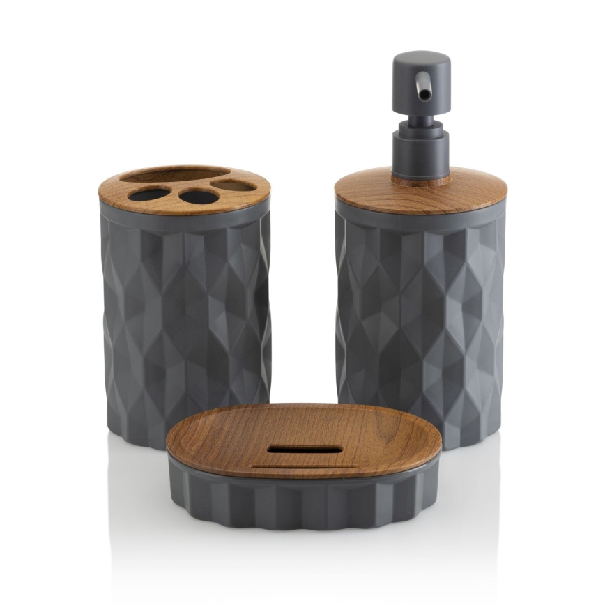 Ensemble de salle de bain REINA 5 pce anthracite/marron