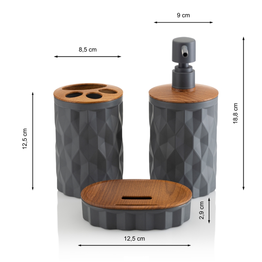 Ensemble de salle de bain REINA 5 pce anthracite/marron