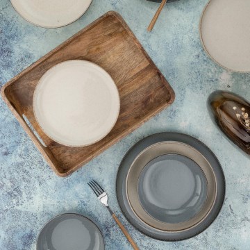 Ensemble de vaisselle 16 pièces, gris/beige, en porcelaine