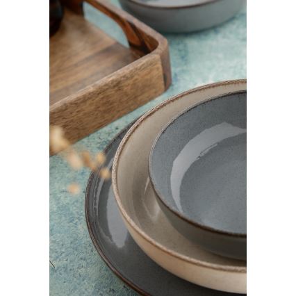 Ensemble de vaisselle 16 pièces, gris/beige, en porcelaine