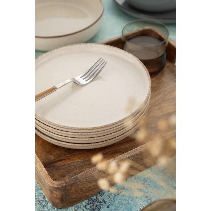 Ensemble de vaisselle 16 pièces, gris/beige, en porcelaine