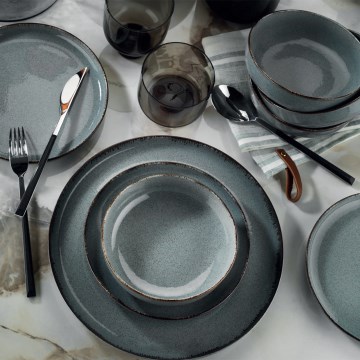 Ensemble de vaisselle 18 pièces bleu/porcelaine