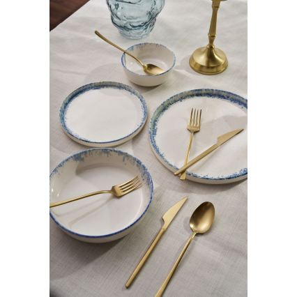 Ensemble de vaisselle 24 pièces blanc/bleu/porcelaine