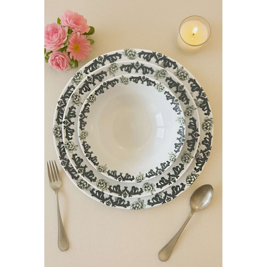Ensemble de vaisselle 24 pièces blanc/vert/porcelaine