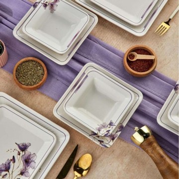 Ensemble de vaisselle 24 pièces blanc/violet/céramique