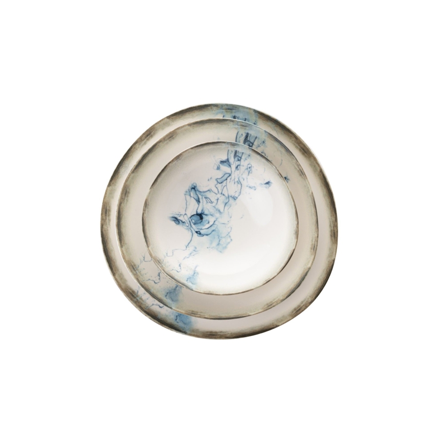 Ensemble de vaisselle 24 pièces en porcelaine, blanc/bleu