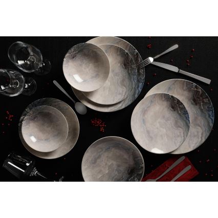 Ensemble de vaisselle 24 pièces en porcelaine, marron