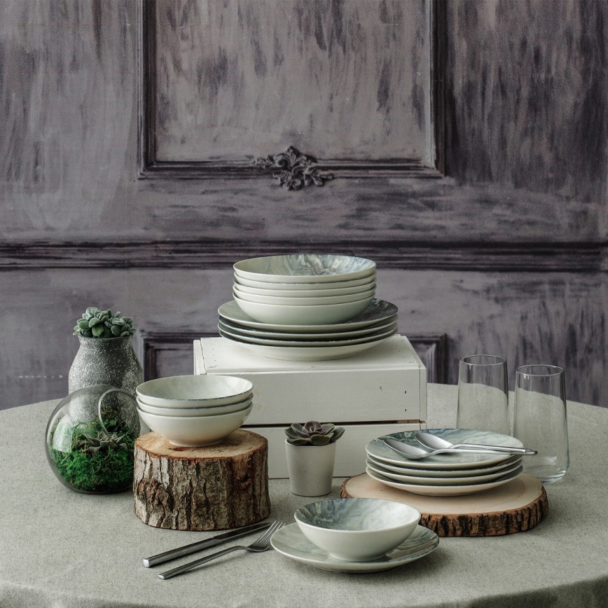 Ensemble de vaisselle 24 pièces en porcelaine, marron