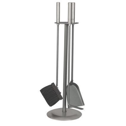 Ensemble d'outils de cheminée et panier à bois avec poignet 5 pce chrome mat