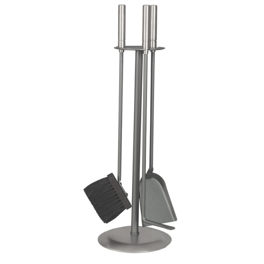 Ensemble d'outils de cheminée et panier à bois avec poignet 5 pce chrome mat