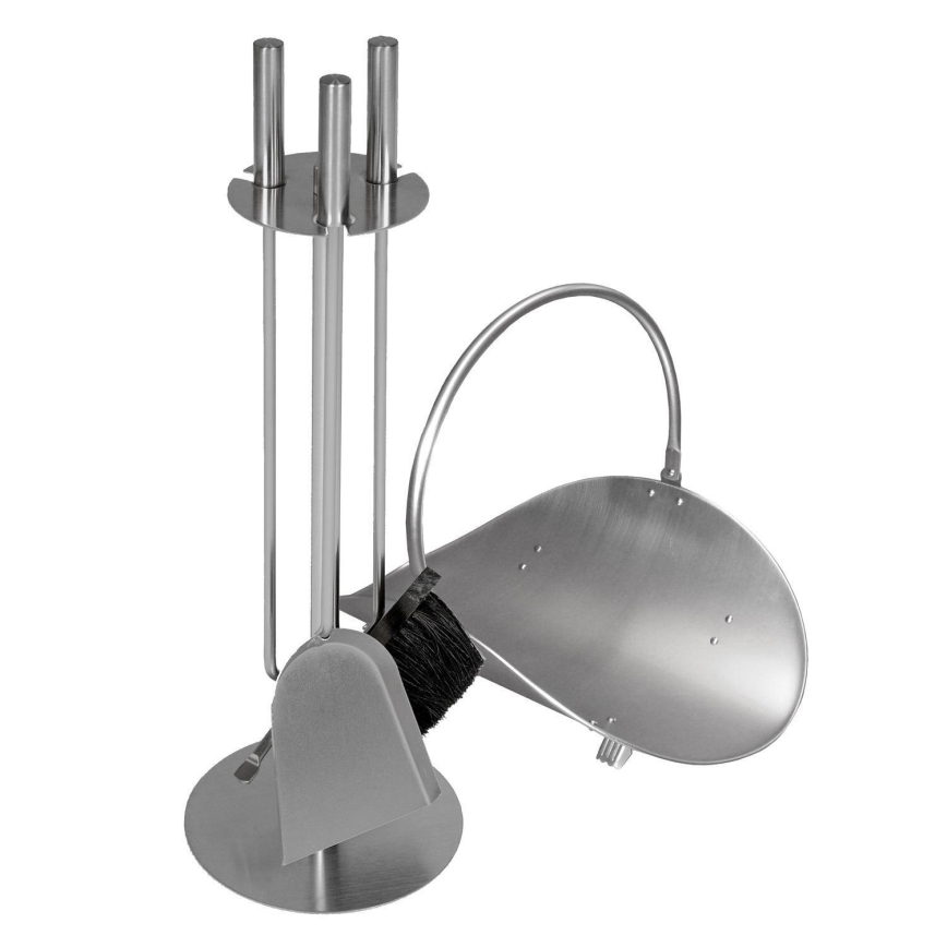 Ensemble d'outils de cheminée et panier à bois avec poignet 5 pce chrome mat