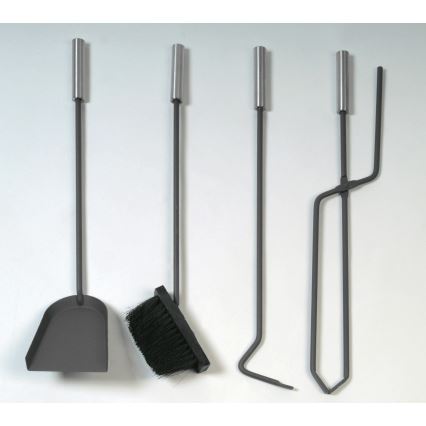 Ensemble d'outils de cheminée et panier à bois avec poignet 6 pce anthracite