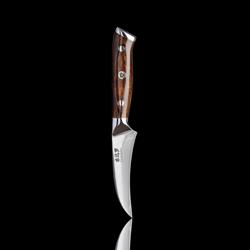 Lot de 2 couteaux Santoku en acier damassé FENG 7,5, 67 couches d'acier, longueur 18 cm + 1x offert couteau d'office en acier damassé FENG 3,5, 67 couches d'acier, longueur 9,5 cm