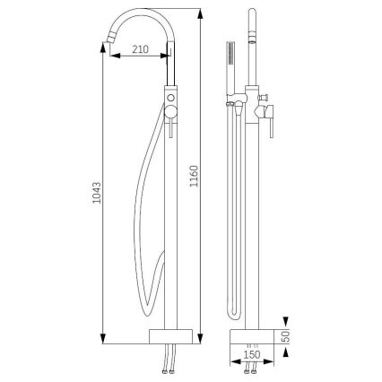 Ensemble pour baignoire autoportante avec robinet 116 cm, chrome brillant