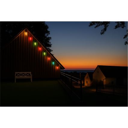 Erweiterbare LED-Außenlichterkette CONE FILAMENT 20xE10 14m mehrfarbig/warmweiß IP44, Hergestellt in der EU