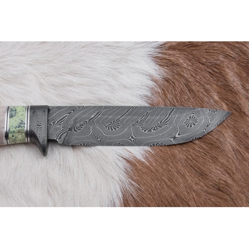 Esclusivo coltello Damasco 13 cm serpentinite/corna di renna