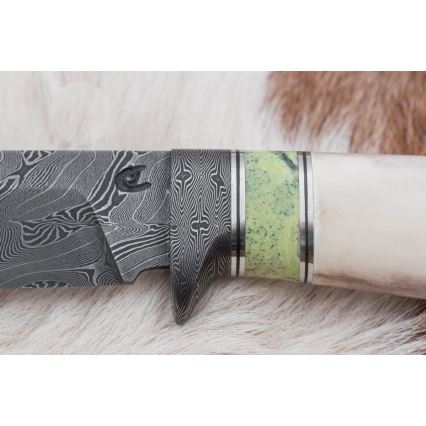 Esclusivo coltello Damasco 13 cm serpentinite/corna di renna
