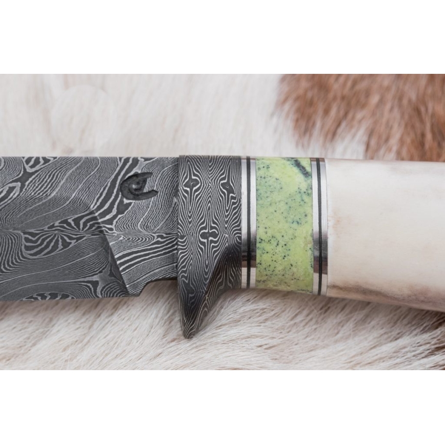 Esclusivo coltello Damasco 13 cm serpentinite/corna di renna