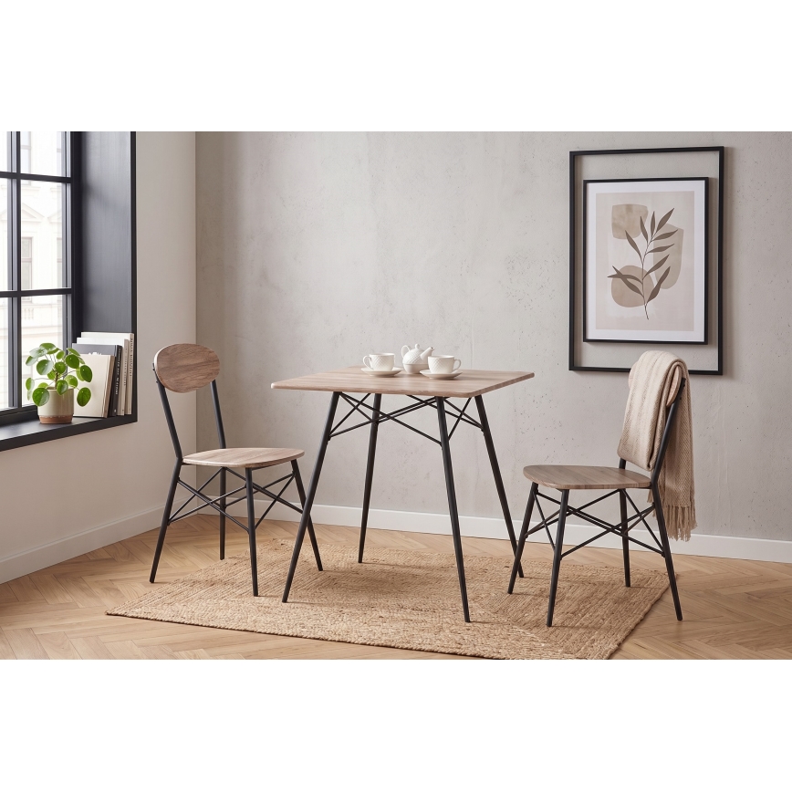 Ess-Set KABIR 70x70 cm Eiche/Schwarz