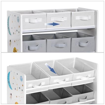 Étagère de rangement pour enfants avec boîtes en tissu ANET bleu/blanc
