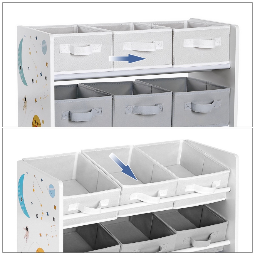 Étagère de rangement pour enfants avec boîtes en tissu ANET bleu/blanc