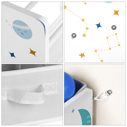 Étagère de rangement pour enfants avec boîtes en tissu ANET bleu/blanc