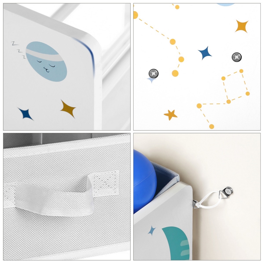 Étagère de rangement pour enfants avec boîtes en tissu ANET bleu/blanc
