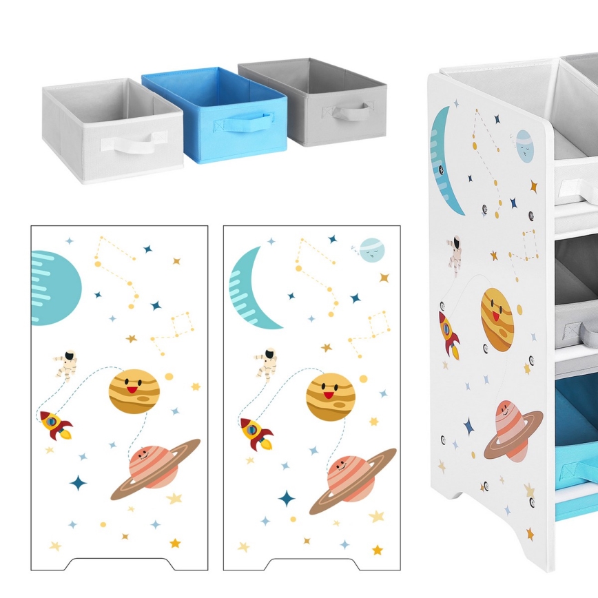Étagère de rangement pour enfants avec boîtes en tissu ANET bleu/blanc