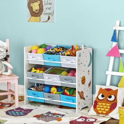 Étagère de rangement pour enfants avec boîtes en tissu ANET bleu/blanc