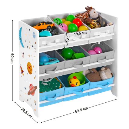 Étagère de rangement pour enfants avec boîtes en tissu ANET bleu/blanc