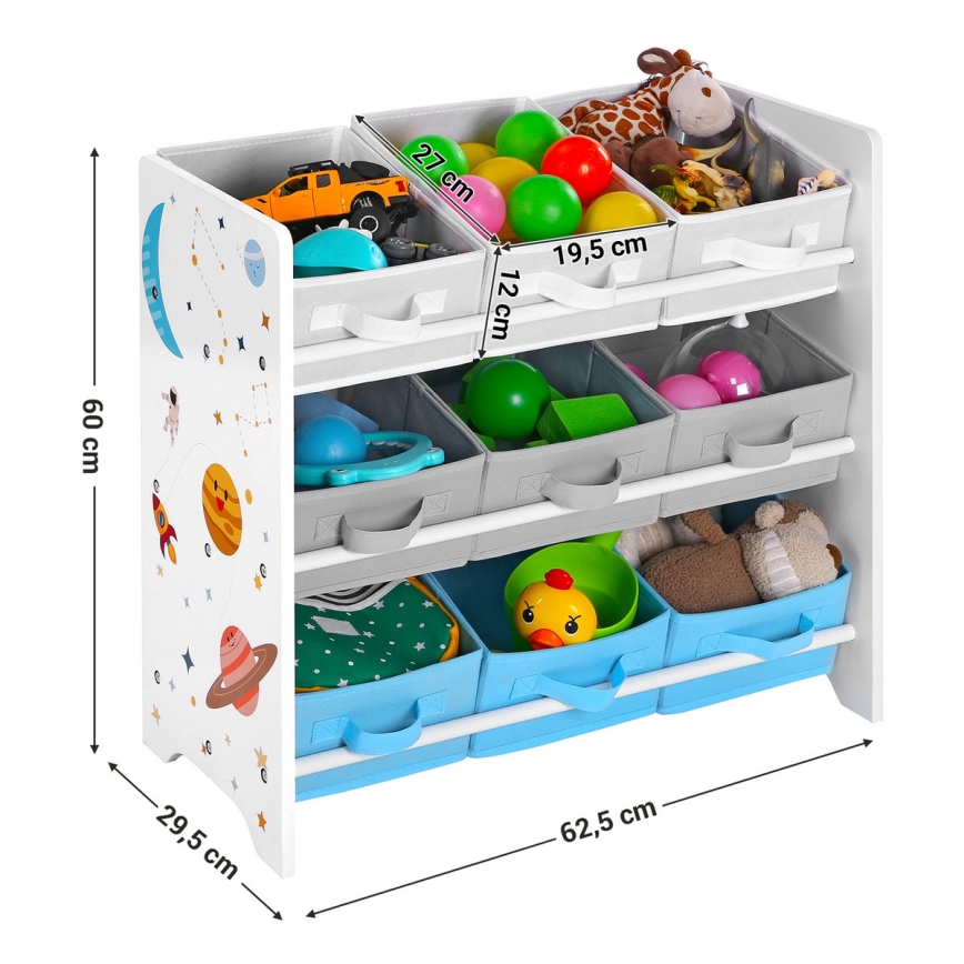 Étagère de rangement pour enfants avec boîtes en tissu ANET bleu/blanc