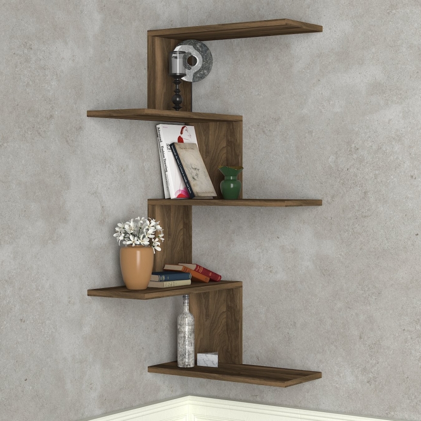 Étagère murale d'angle CANIKO 109x51,5 cm marron